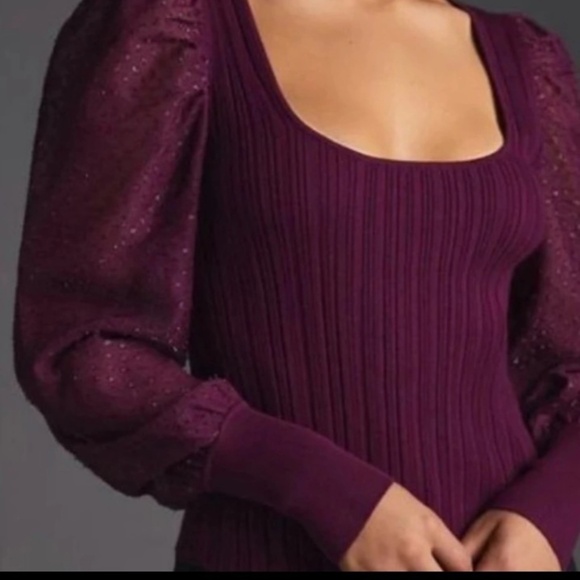 Anthropologie Purple Plum Puff-Sleeve Shimmer Sweater - Picture 5 of 13